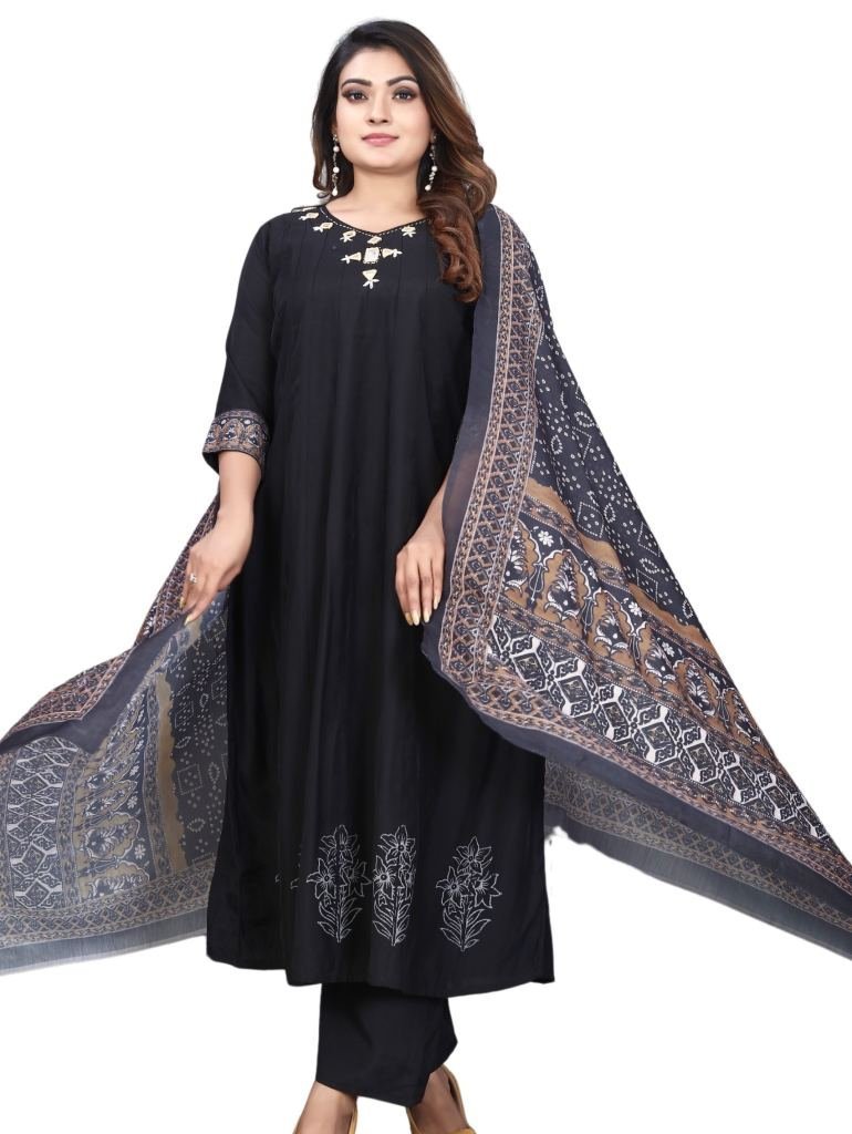 fancy black v neck roman silk 1735034126 Fancy Black V Neck Roman Silk Anarkali Kurtis With Palazo Pant