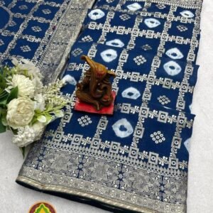 Fancy Blue Viscose Dola Silk Sibory Print Saree