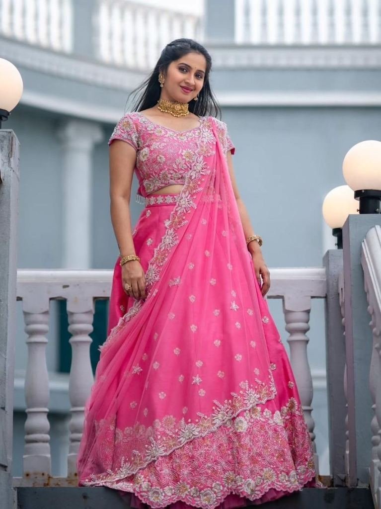 fancy chinon pink heavy embroi 1736158706 Fancy Chinon Pink Heavy Embroidery Sequence Work Lehenga