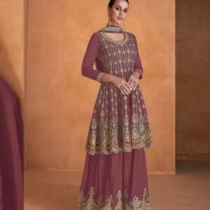 Fancy Collation Rust Pink Georgatte Sharara Suit
