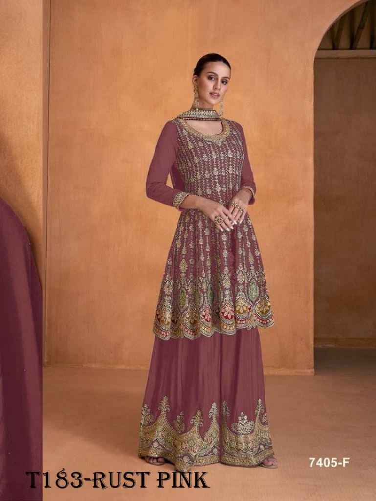fancy collation rust pink geor 1720269152 Fancy Collation Rust Pink Georgatte Sharara Suit