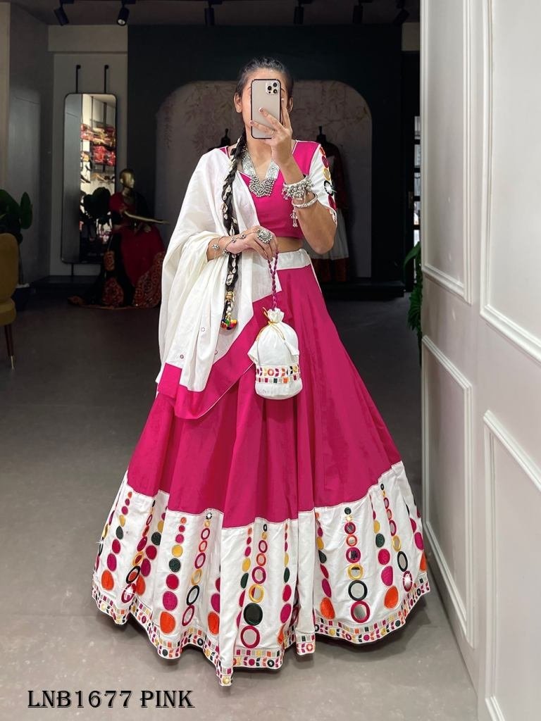 fancy cotton pink lehenga 1716977807 Fancy Cotton Pink Lehenga Choli With Mirror Work