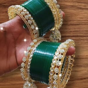 Fancy Dark Green Chooda With Jhumki Set