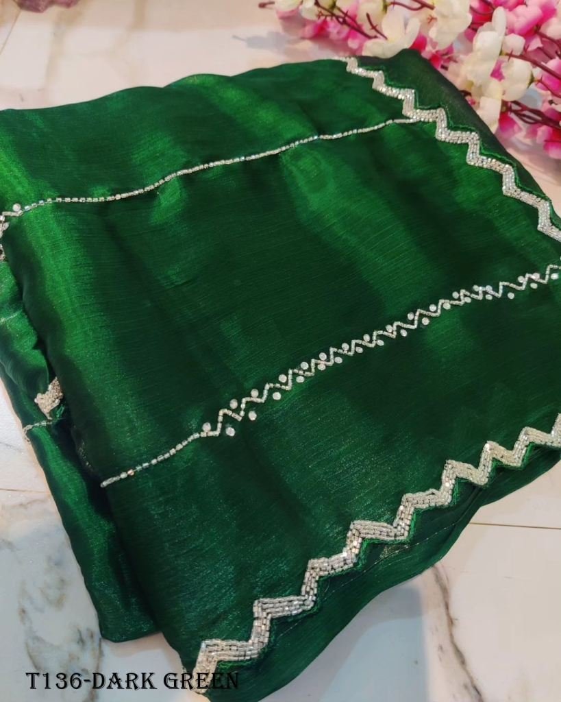 fancy dark green zimmy choo ha 1719384614 Fancy Dark Green Jimmy Choo Handwork Saree