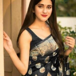 Fancy Designer Black Soft Lichi Silk Saree