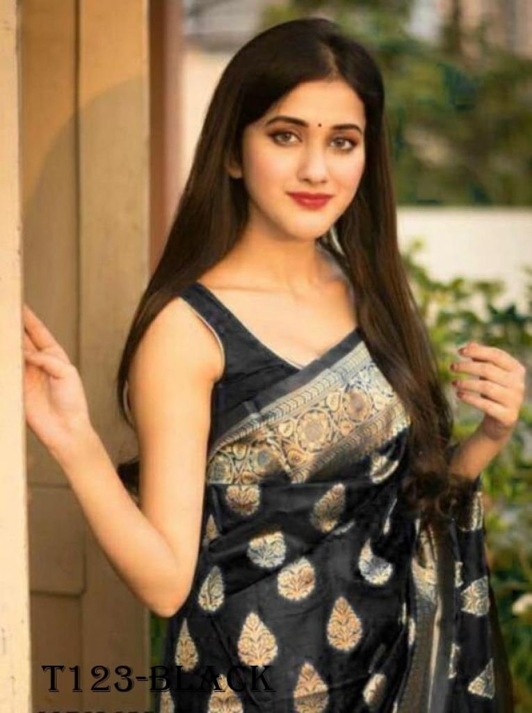 fancy designer black soft lich 1719041116 Fancy Designer Black Soft Lichi Silk Saree