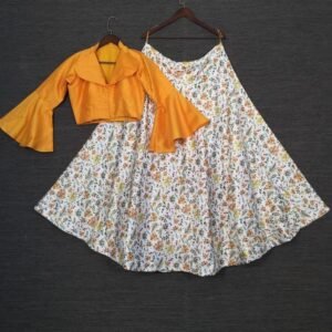 Fancy Designer Satin Yellow Printed Crop Top Lehenga