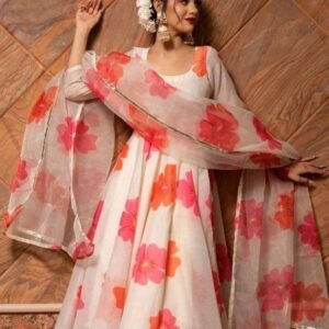 Fancy Digital Printed Chanderi Ambrela Kurti