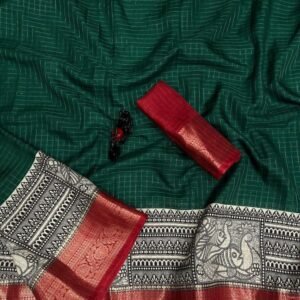 Fancy Dola Silk Jacquard Border Dark Green Saree