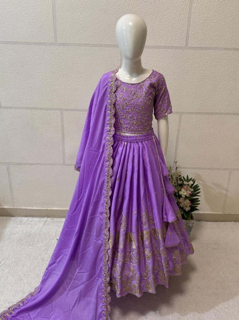 fancy embroidery work chinon s 1735987878 Fancy Embroidery Work Chinon Silk Lehenga Choli For Kids Girls