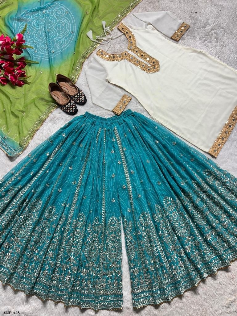 fancy faux georgette embroider 1718195566 Fancy Faux Georgette Embroidery Sharara Suit