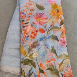 Fancy Floral Digital Printed Light Sky Linen Silk Saree
