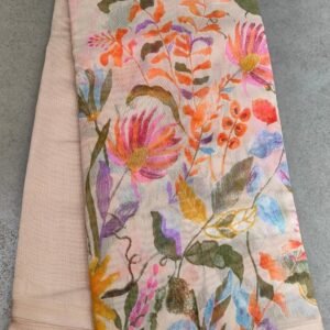 Fancy Floral Digital Printed Cream Linen Silk Saree
