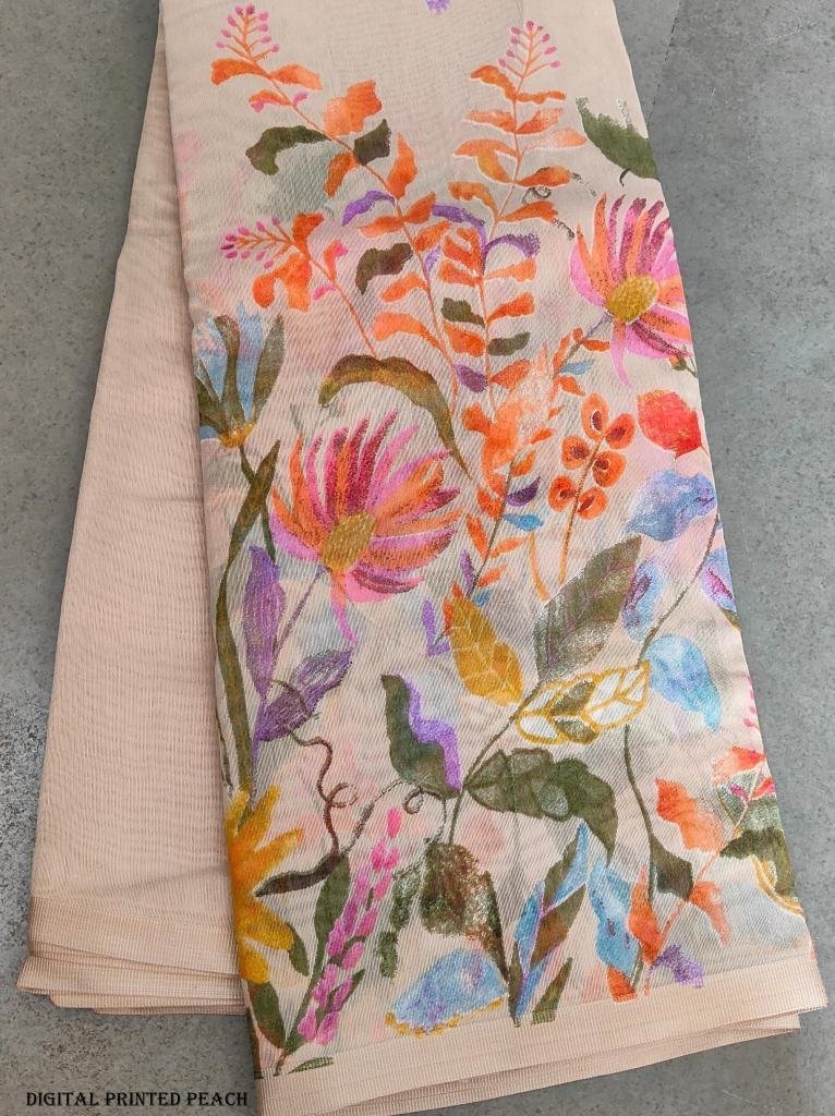 fancy floral digital printed p 1716973981 Fancy Floral Digital Printed Cream Linen Silk Saree