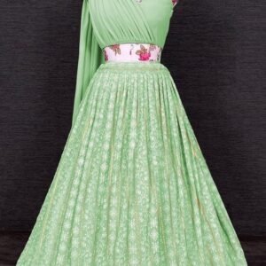 Fancy Georgette One Shoulder Pista Crop Top Lehenga