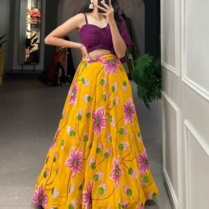 Fancy Georgette Sequence And Thread Embroidery Work Yellow Lehenga