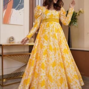 Fancy Georgette Digital Print Yellow Gown
