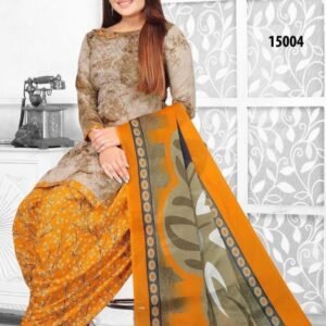 Fancy Grey With Orange Schiffli Work Readymade Patiyala Suit