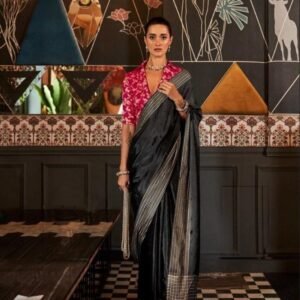 Fancy Hand loom Weaving Black Pure Viscose Saree