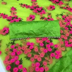 Fancy Heavy Net Parrot Green Saree