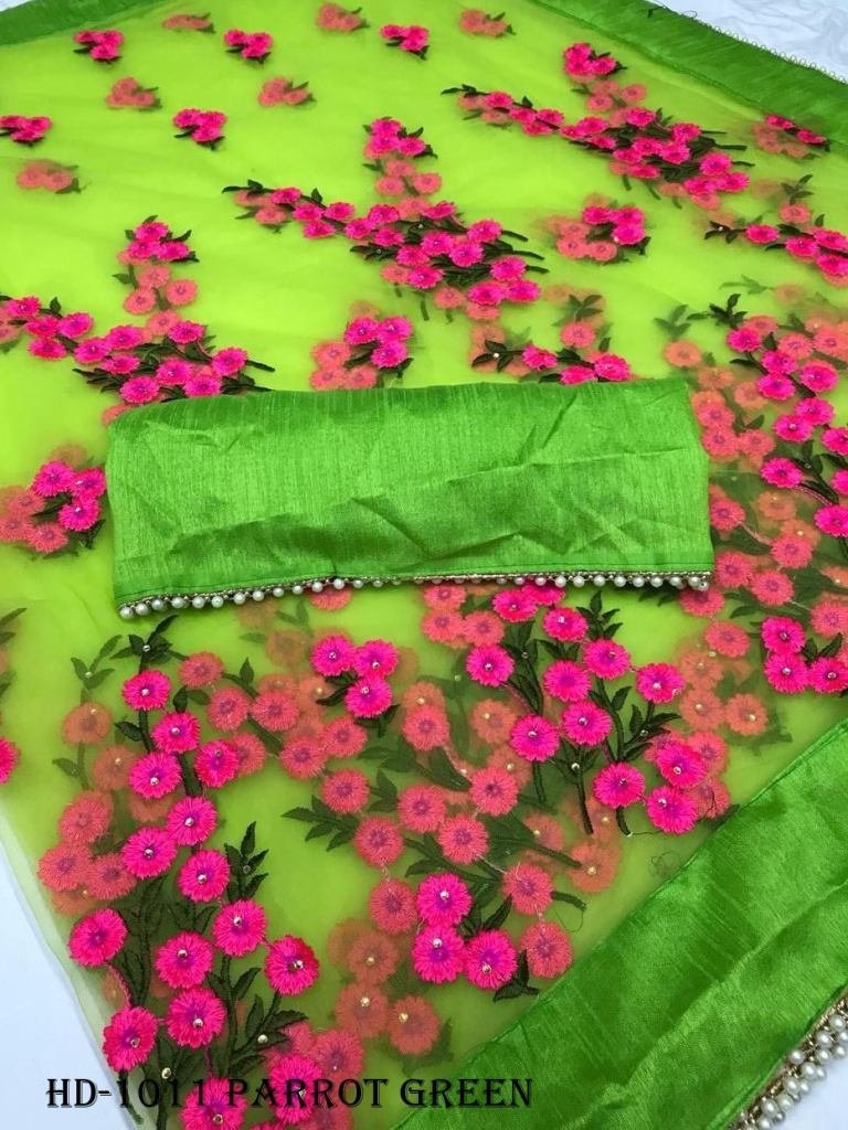 fancy heavy net parrot green s 1716901838 Fancy Heavy Net Parrot Green Saree