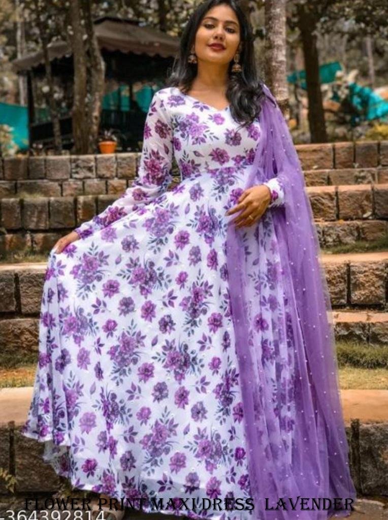 fancy lavender flower print ma 1717406854 Fancy Lavender Flower Print Georgette Maxi Dress