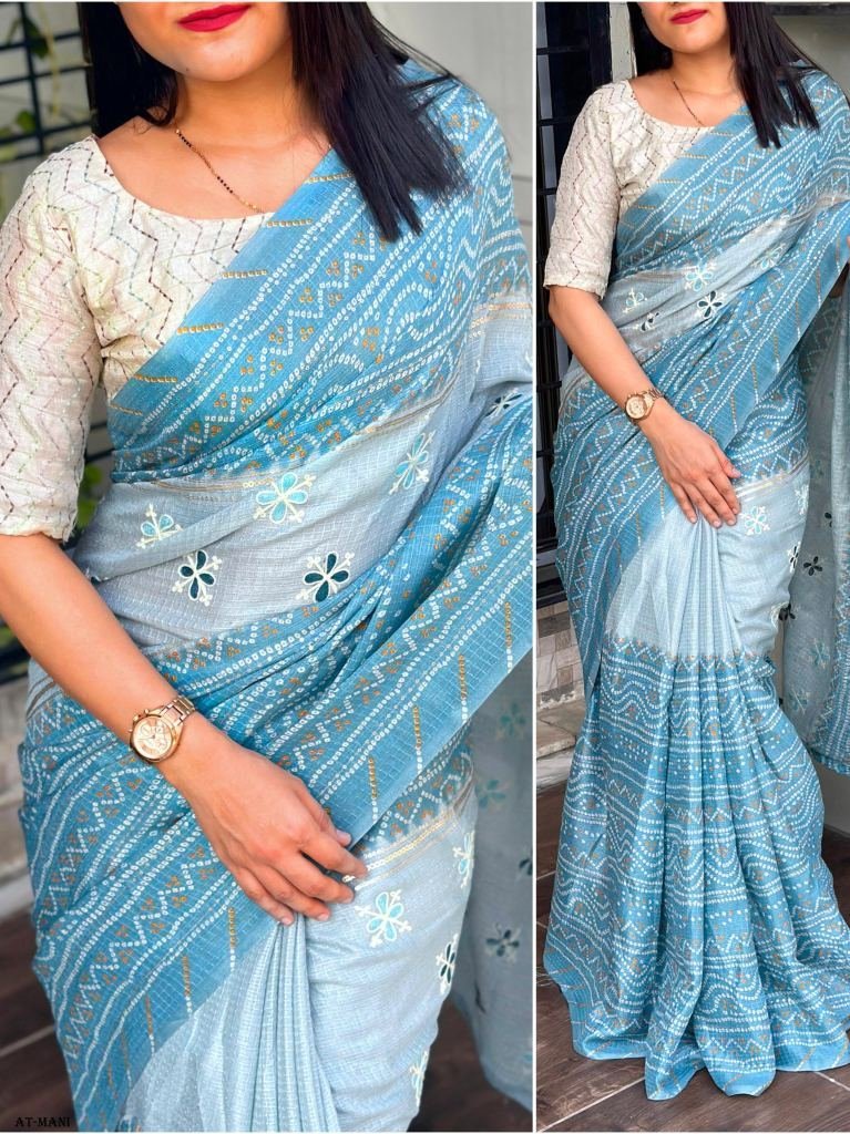 fancy mani check kota linen sa 1716801955 Blue Fancy Mani Check Kota Linen Saree