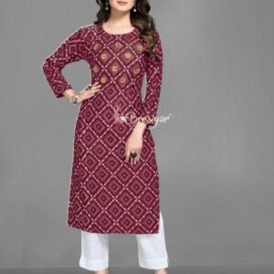 Fancy Maroon Bandhani Print Pure Rayon Kurti