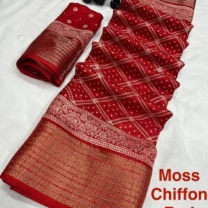 Fancy Moss Chiffon Patola Print Red Saree