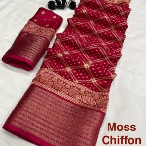 Fancy Moss Chiffon Patola Print Rani Saree