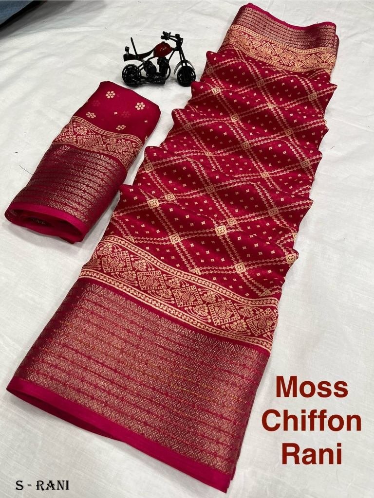 fancy moss chiffon patola prin 1717497832 Fancy Moss Chiffon Patola Print Rani Saree