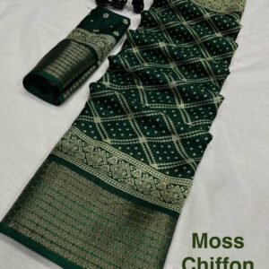 Fancy Moss Chiffon Patola Print Dark Green Saree