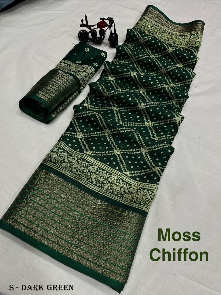 fancy moss chiffon patola prin 1717497902 Fancy Moss Chiffon Patola Print Dark Green Saree