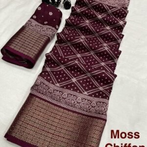 Fancy Moss Chiffon Patola Print Maroon Saree
