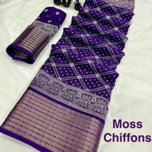 Fancy Moss Chiffon Patola Print Violet Saree