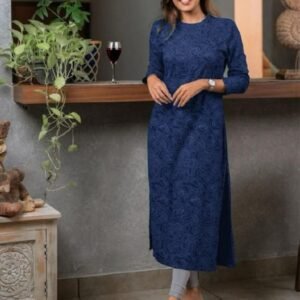 Fancy Navy Blue Cotton Printed Kurti