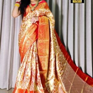 Fancy Orange Handloom Weaving Pure Kanjivaram Silk Sare