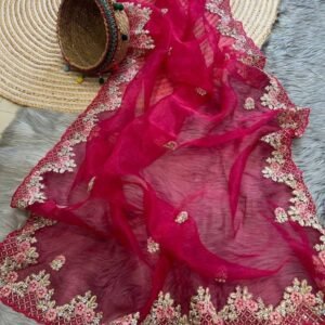 Fancy Organza Magenta Zari Work Saree