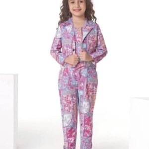 Fancy Party Wear Kids Crop Top And Pant With Blazer