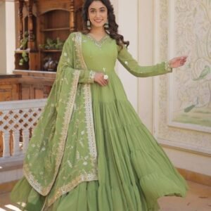 Fancy Faux Georgette Pista Gown With Dupatta