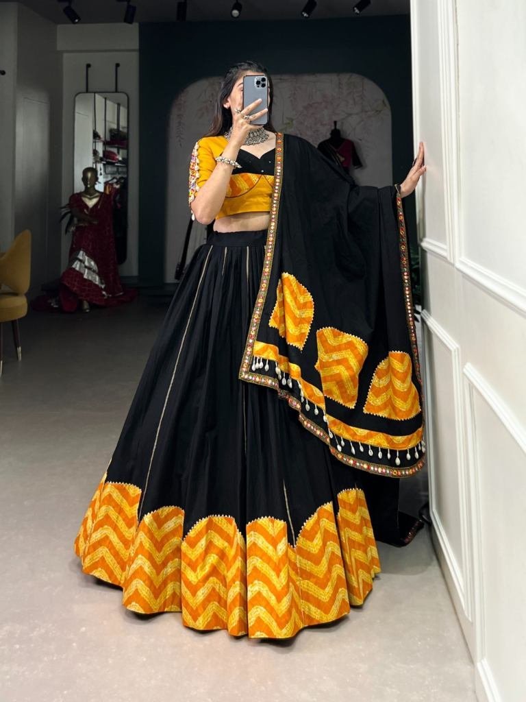 fancy printed pure cotton lehe 1729331121 Fancy Printed Pure Cotton Lehenga Choli With Gota Patti border