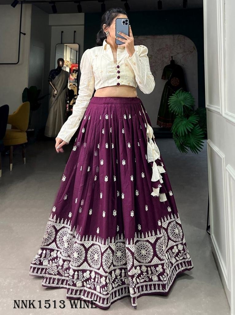 fancy pure cotton wine colour 1717409070 Fancy Pure Cotton Wine Colour Lehenga