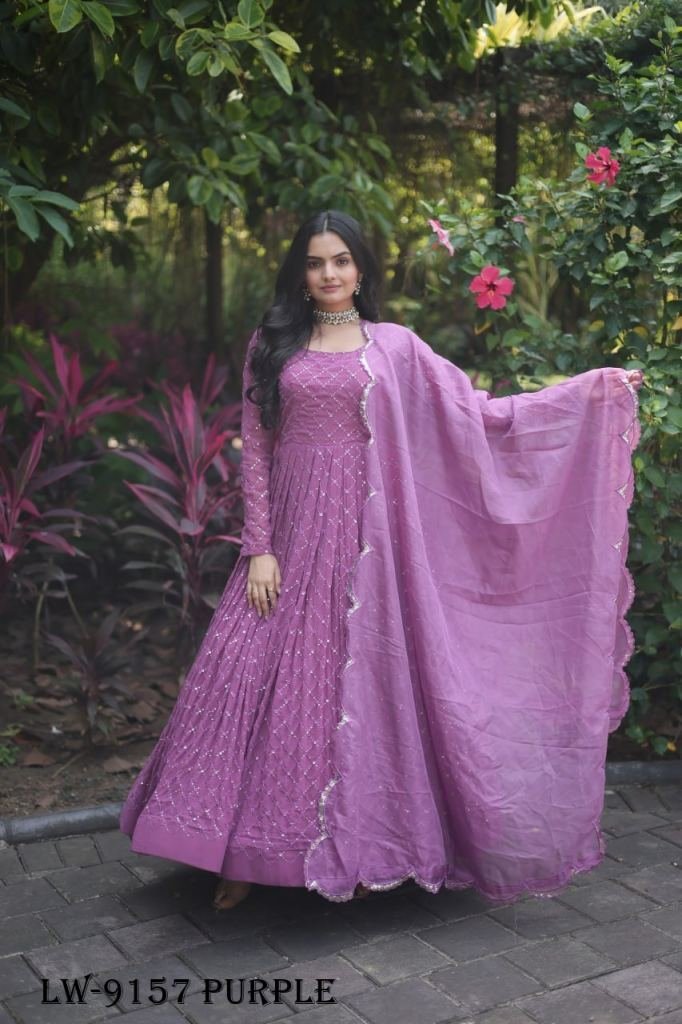 fancy purple gown 1717156920 Fancy Faux Georgette Purple Embroidery Gown