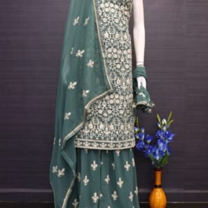 Fancy Rama Pure Georgatte Kurti Plazzo Set For Women