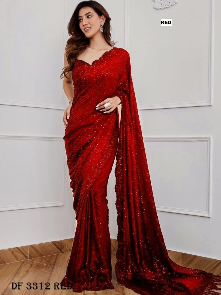 fancy sequence design red sare 1717476759 Fancy Georgette Sequence Design Red Saree