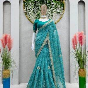 Fancy Sky Blue Tibby Silk Saree With Digital Print