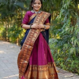 Fancy Soft Narayan Pet Cotton with Zari Weaving Pink South Indian Kids Lehenga