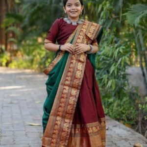 Fancy Soft Narayan Pet Cotton with Zari Weaving Maroon South Indian Kids Lehenga