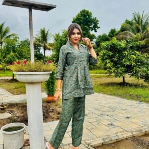 Fancy Wear Light Green Cotton Digital Print Co Ord Set