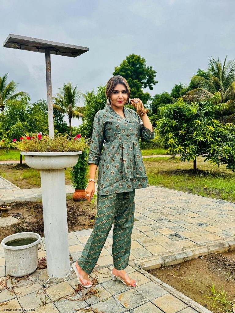 fancy wear light green cotton 1721388446 Fancy Wear Light Green Cotton Digital Print Co Ord Set